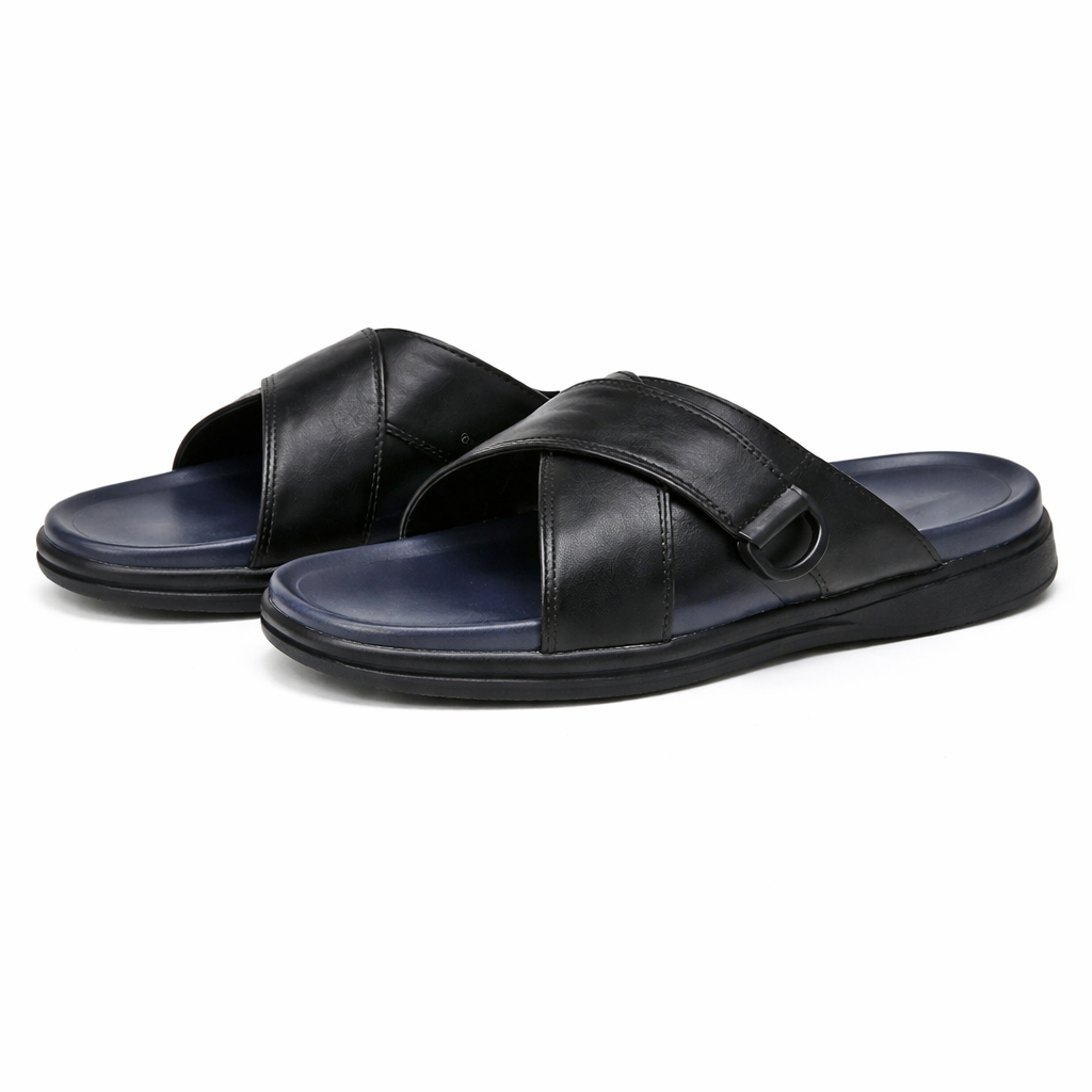 Urban Cross Strap Slide Sandals Black Edition